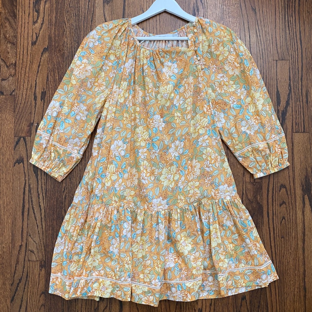 Harni Womens  Floral Tiered Dress 3/4 Sleeve Lace Trim Size XS‎ Cottage Boho